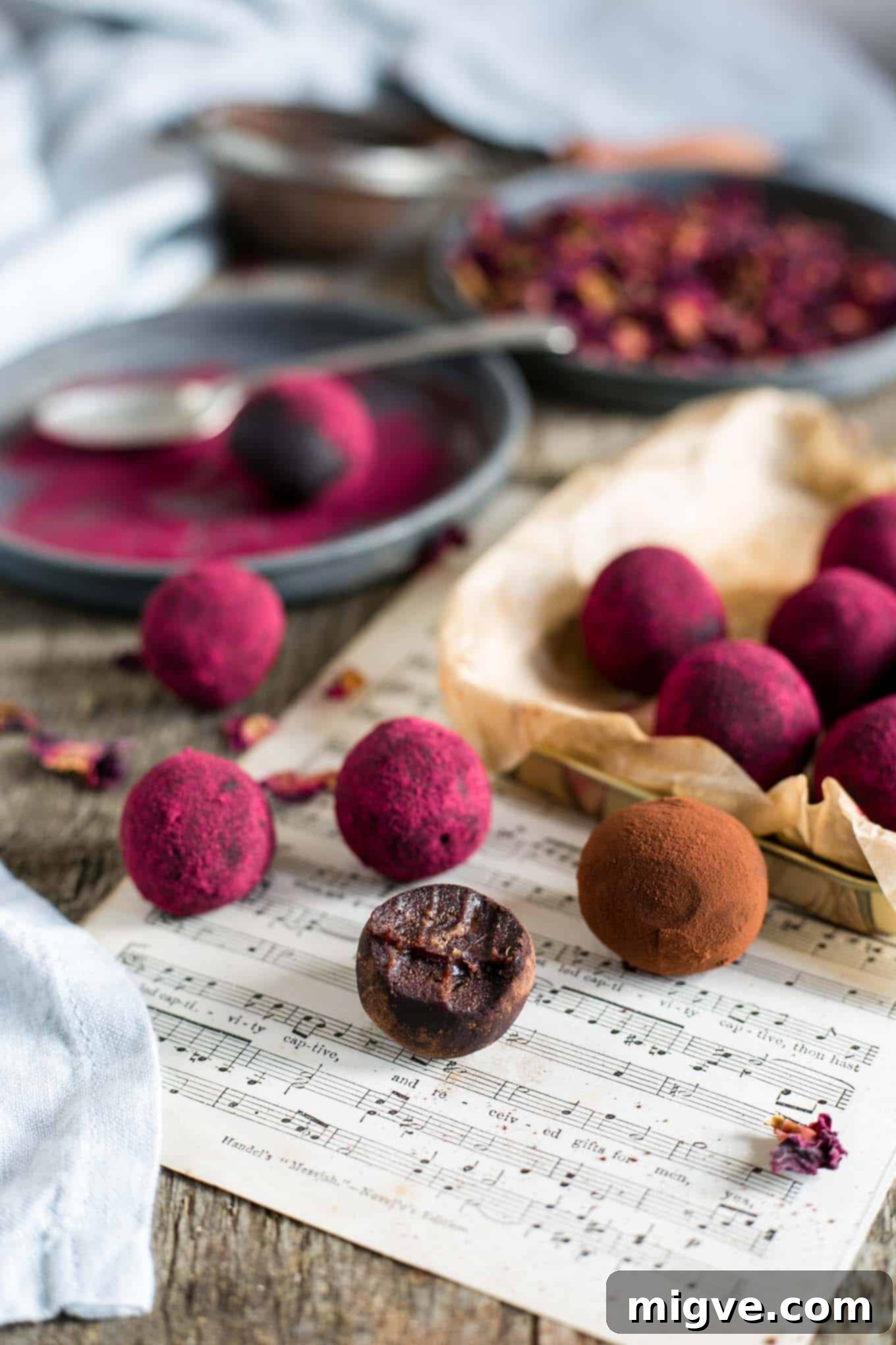 Soft and gooey chocolate peanut butter truffles made with only a handful of healthy, vegan, and dairy-free ingredients.