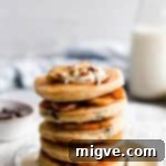 Caramelized Banana Hazelnut Stack 14 stack of pancakes with caramelised bananas between them