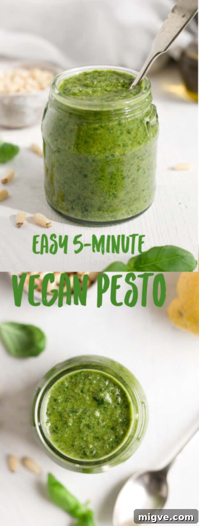 Easy 5-minute vegan pesto recipe! #vegan #pesto #healthyrecipe | via @annabanana.co