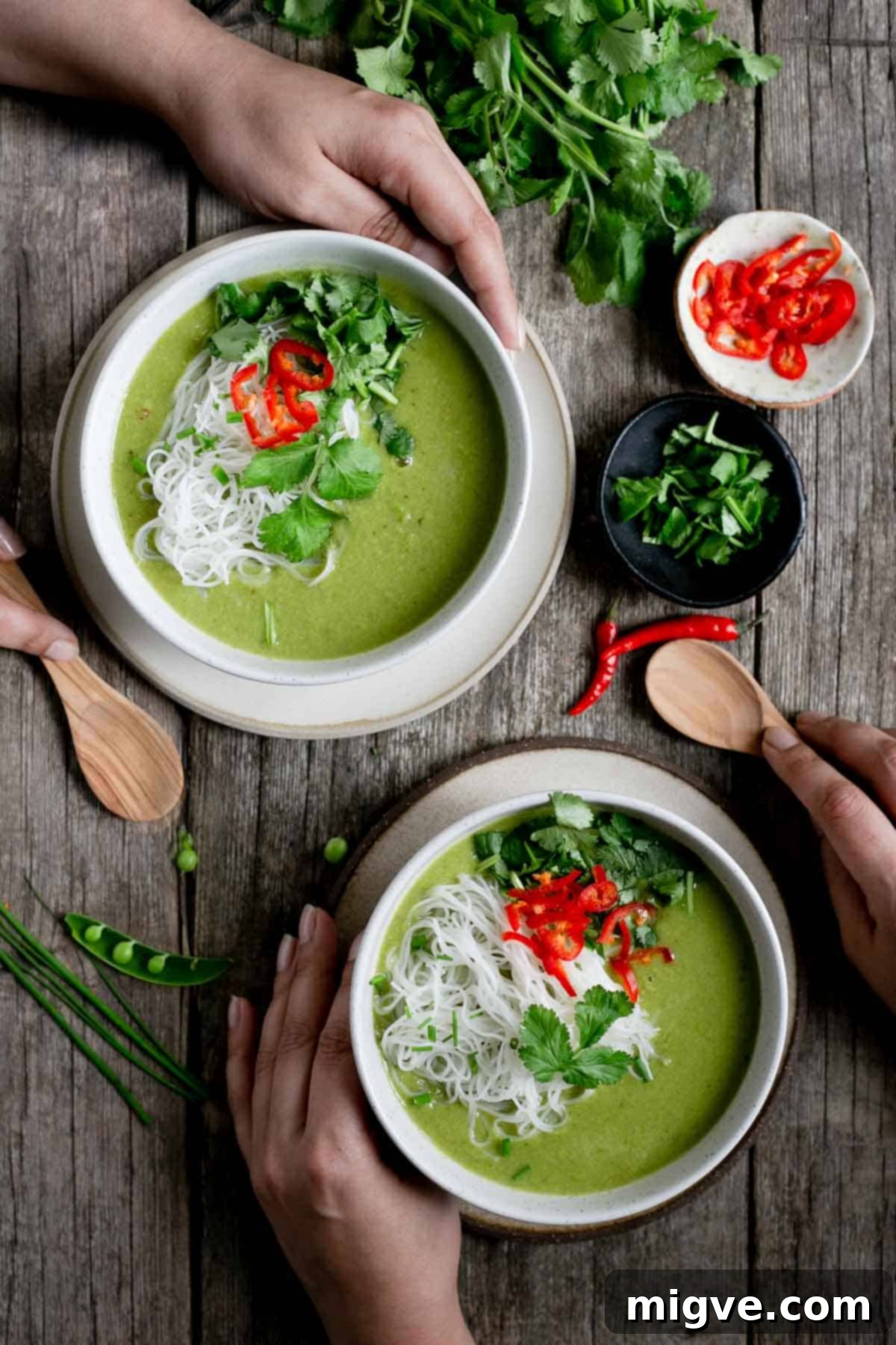 Aromatic Thai Pea Apple Velvet 7 Aromatic Thai Style Pea and Apple Soup with Rice Noodles - Vegan and Dairy-Free Recipe