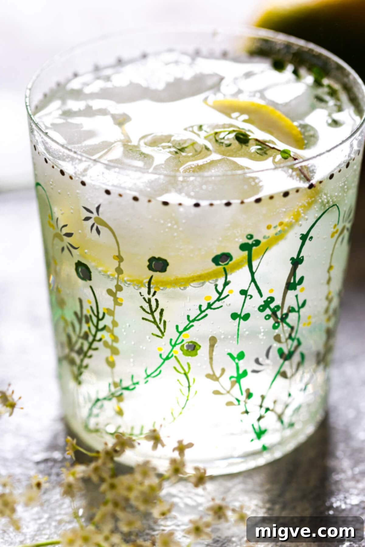 super close up of a glass filled with cordial drink