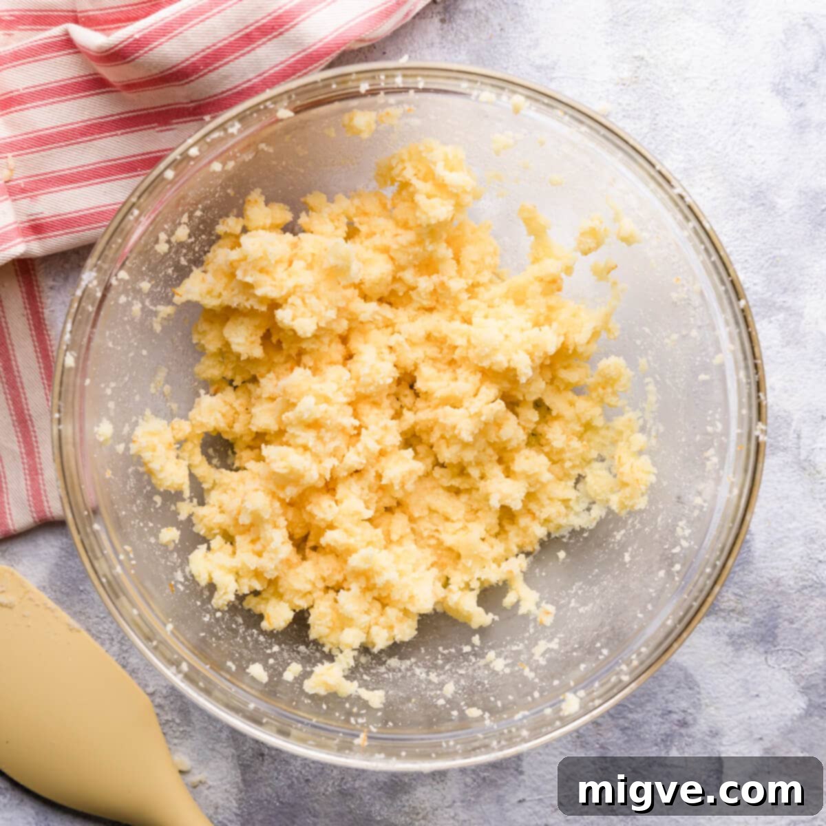bowl with creamed butter and sugar.