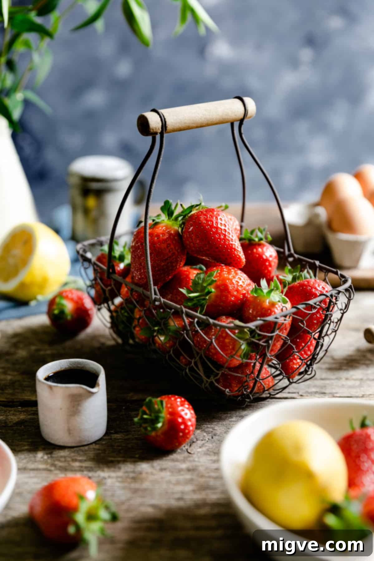Rustic Strawberry Galette 3 small wire basket filled up with fresh strawberries