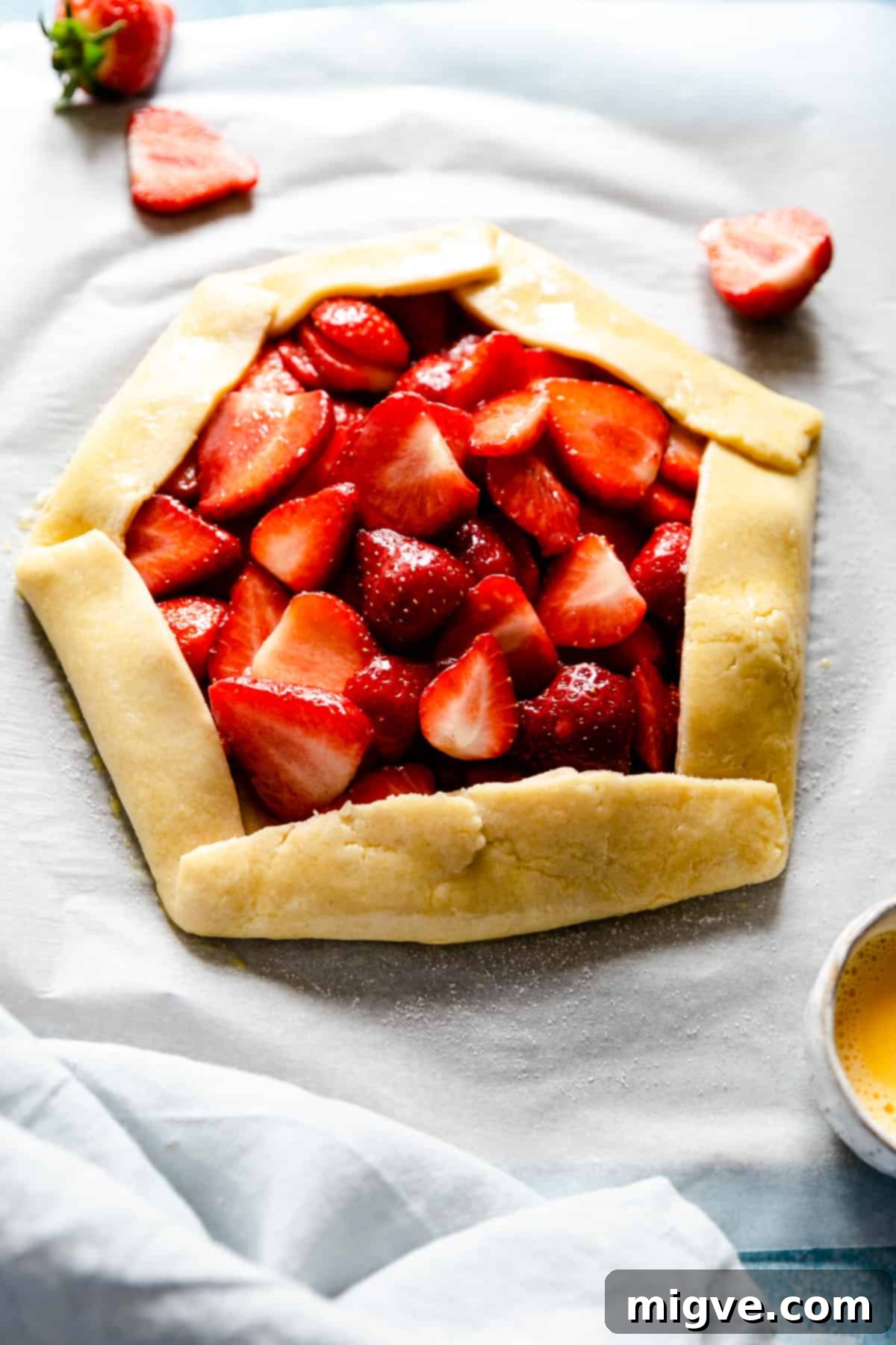 Rustic Strawberry Galette 4 top view of unbaked strawberry galette