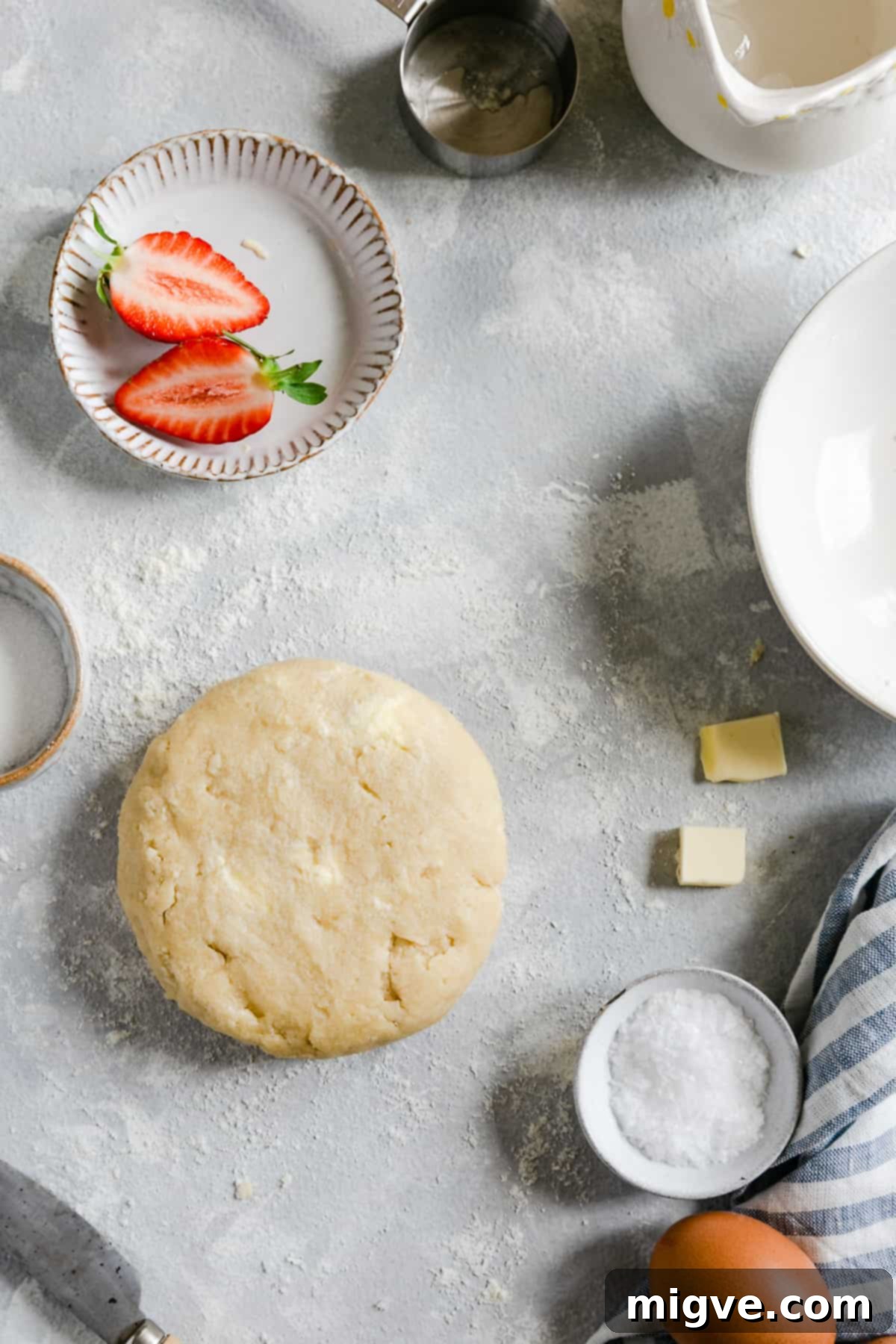 Rustic Strawberry Galette 7 top view of kneaded dough shaped into a flat disk