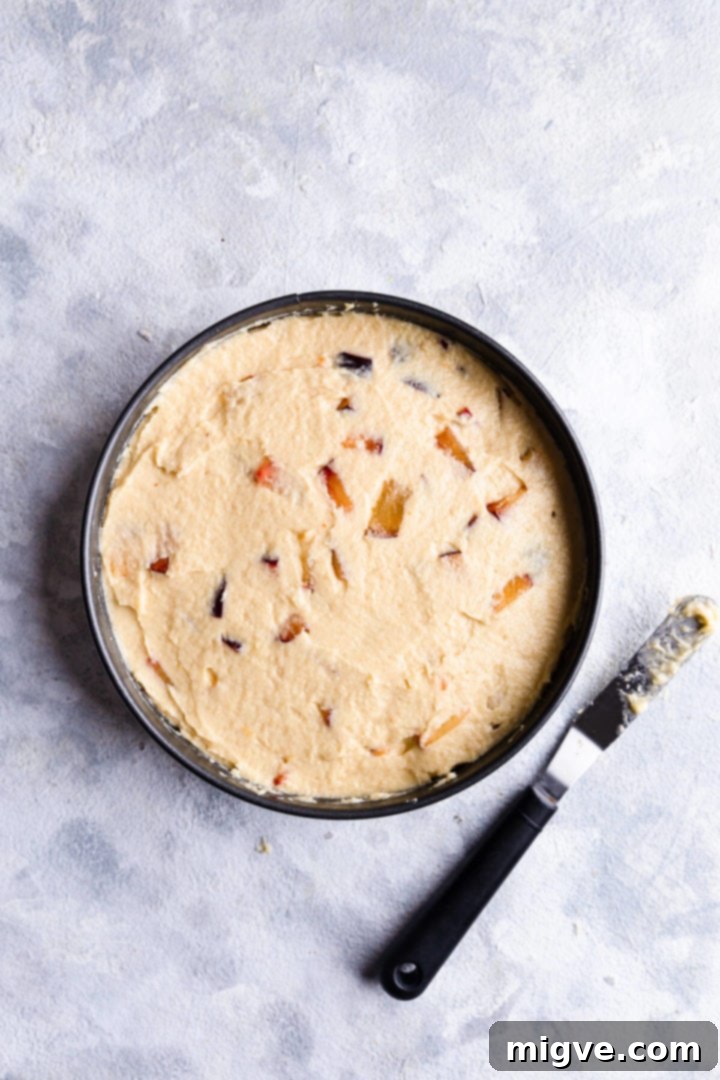 top view of round baking tin filled with cake batter
