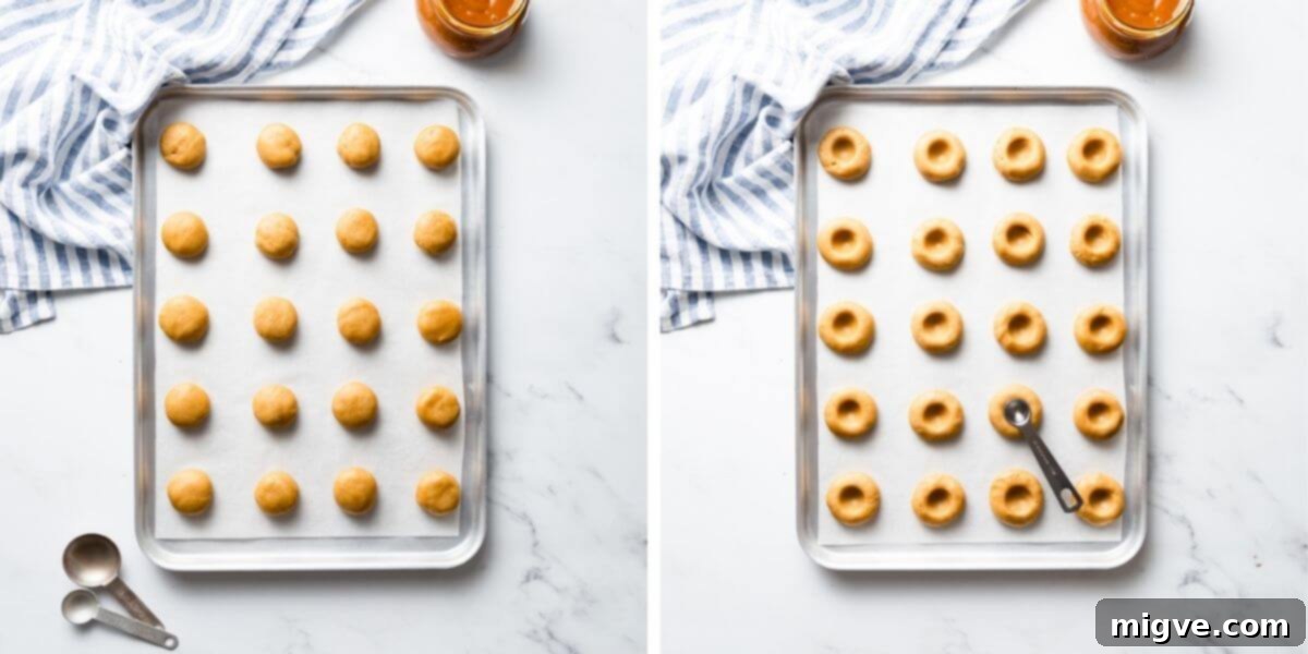 overhead view of baking tray with balls of cookie dough