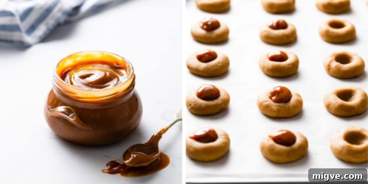side angle photos of jar of dulce de leche and some cookies filled with it
