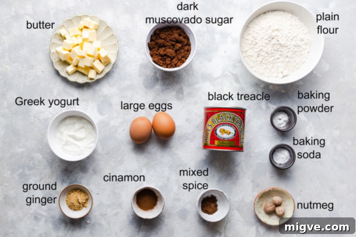 Holiday Gingerbread Delights with Cream Cheese Clouds 3 top view of the ingredients with labels text to make gingerbread cupcakes