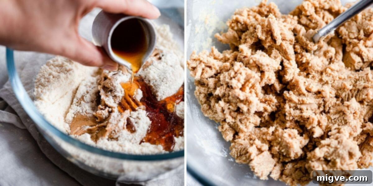 A series of process shots demonstrating the easy steps to make 3-ingredient peanut butter energy balls, from mixing to rolling.