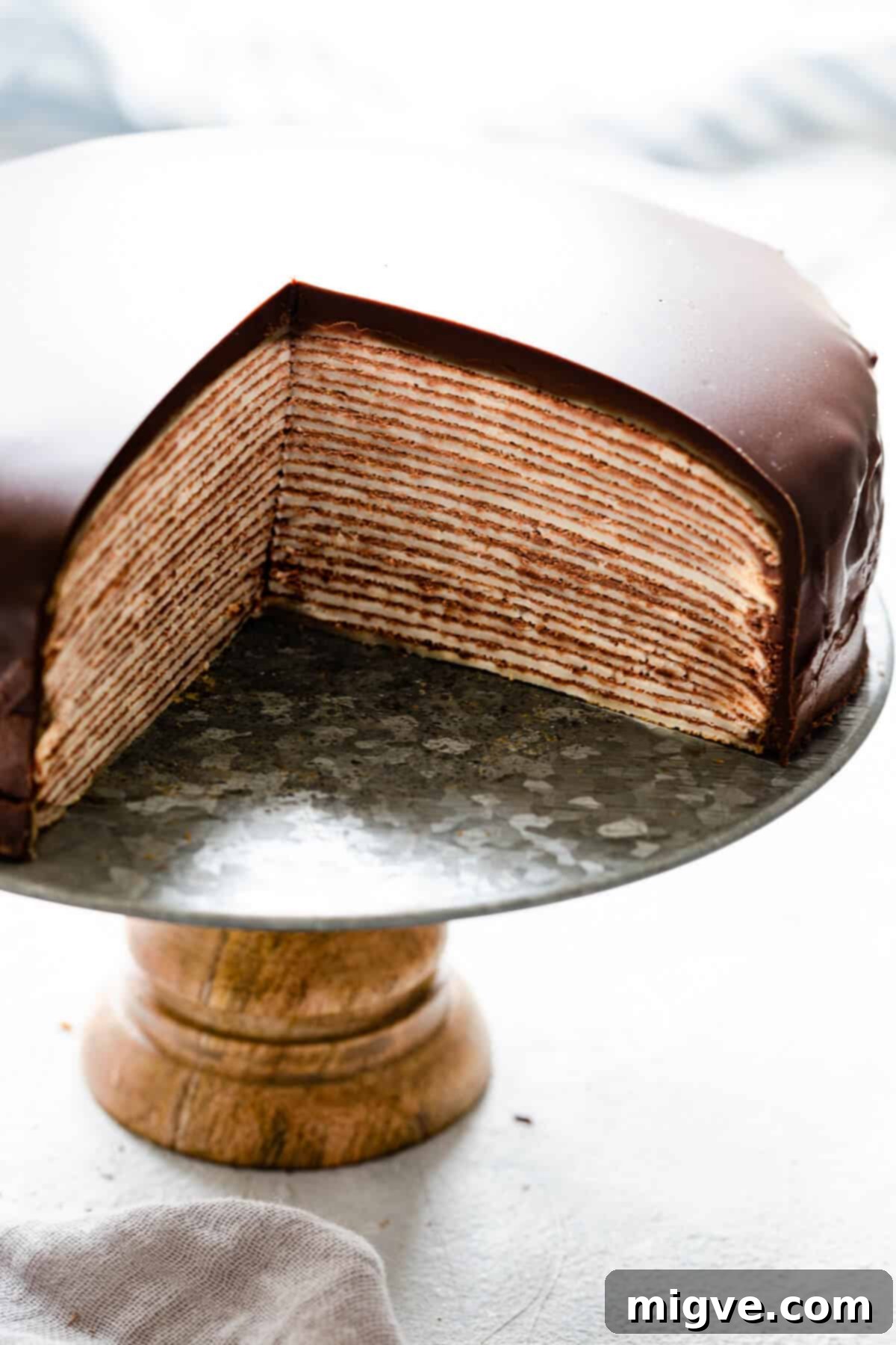 Decadent Chocolate Crepe Dream 15 close up shot showing the inside layers of crepe cake