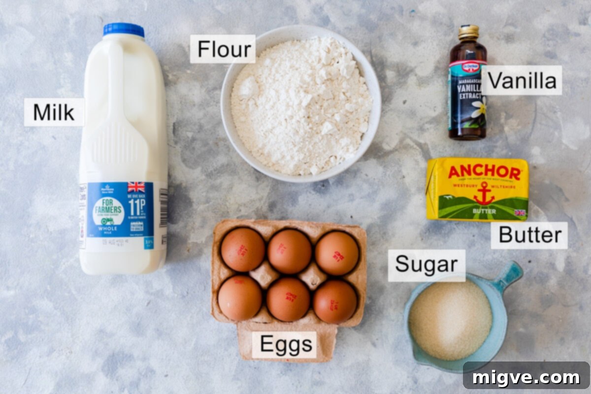 Decadent Chocolate Crepe Dream 3 overhead view of the ingredients for crepes