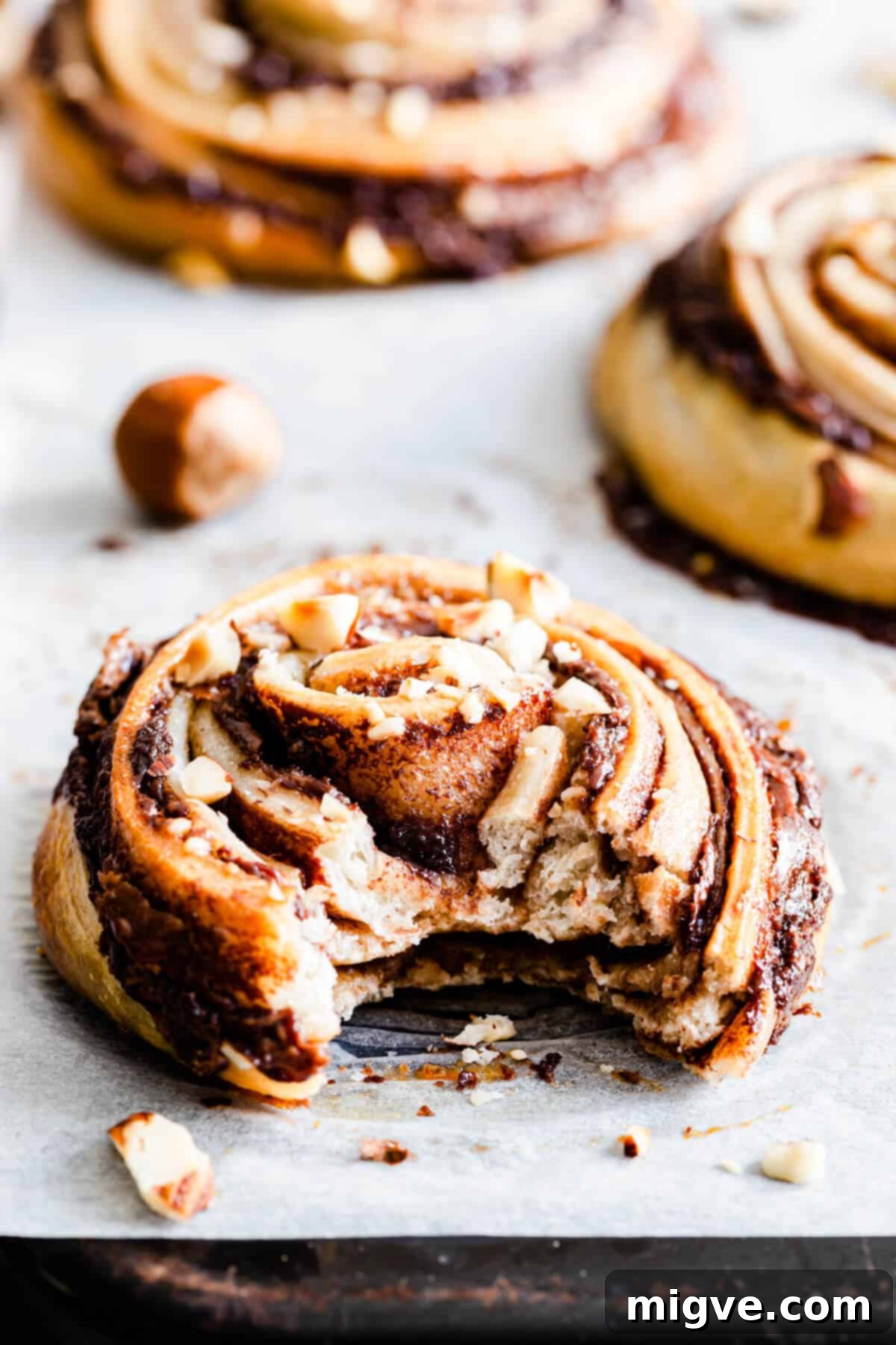 side angle super close up at a bun with bite taken out