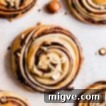 overhead close up at hazelnut swirl bun