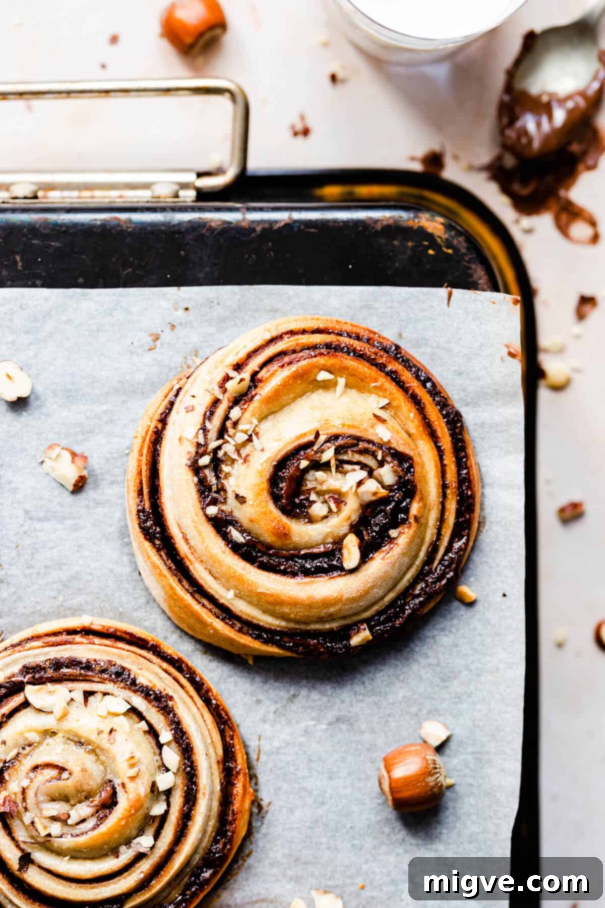 top view close up at hazelnut bun