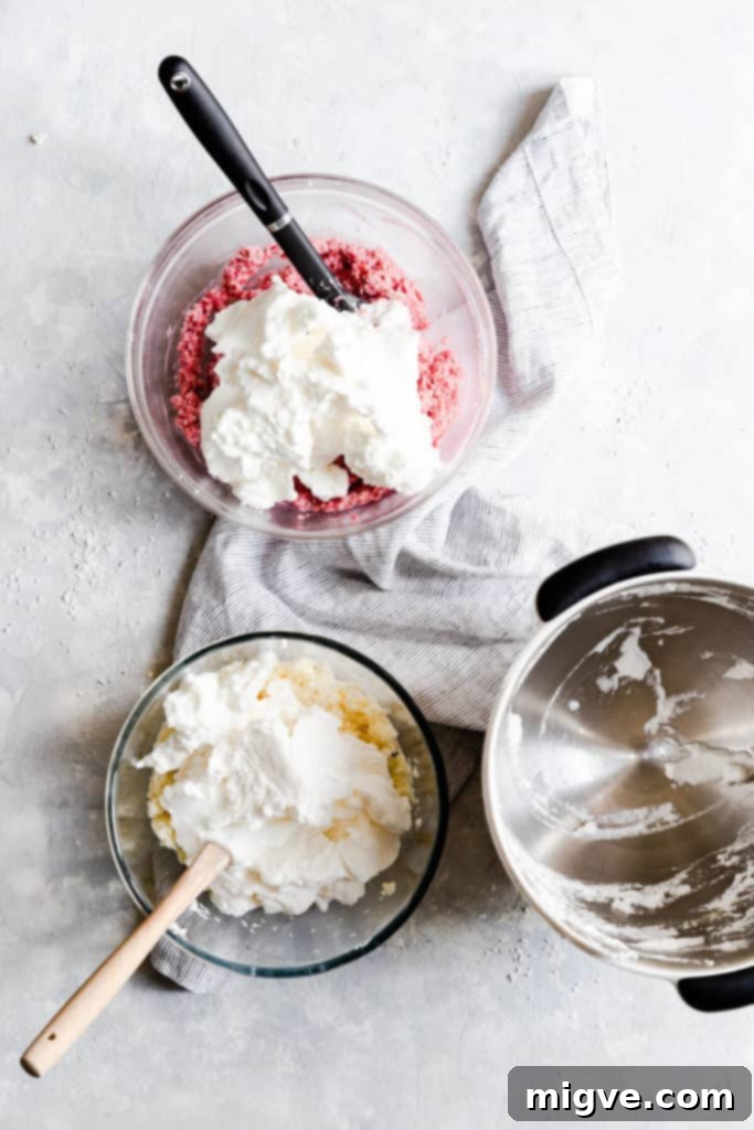 overhead shot with bowls of coconut and meringue mixture