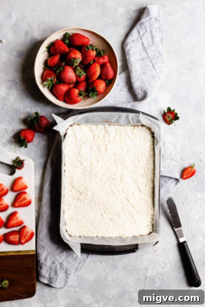 overhead shot of baking tin with coconut bake