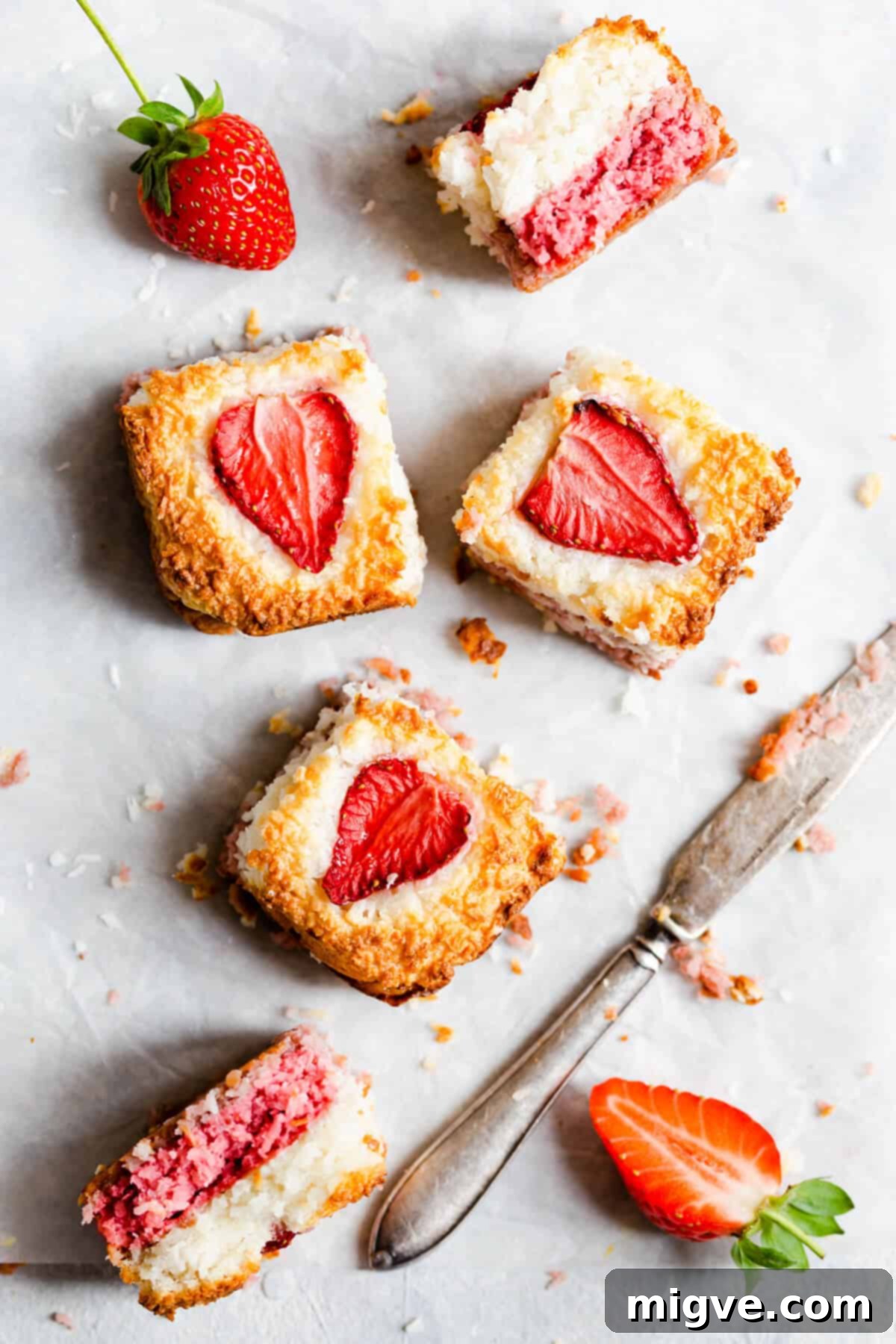 top view of strawberry coconut ice squares