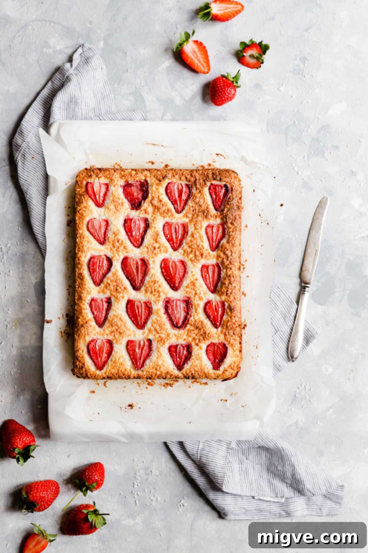 top view of baked strawberry coconut ice squares