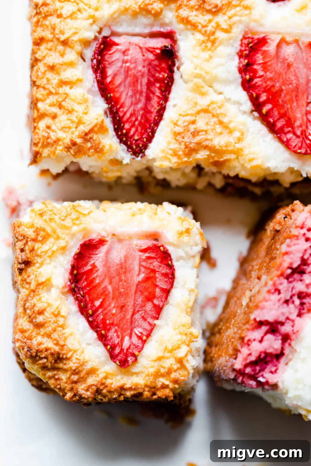 top view super close up of strawberry coconut ice square