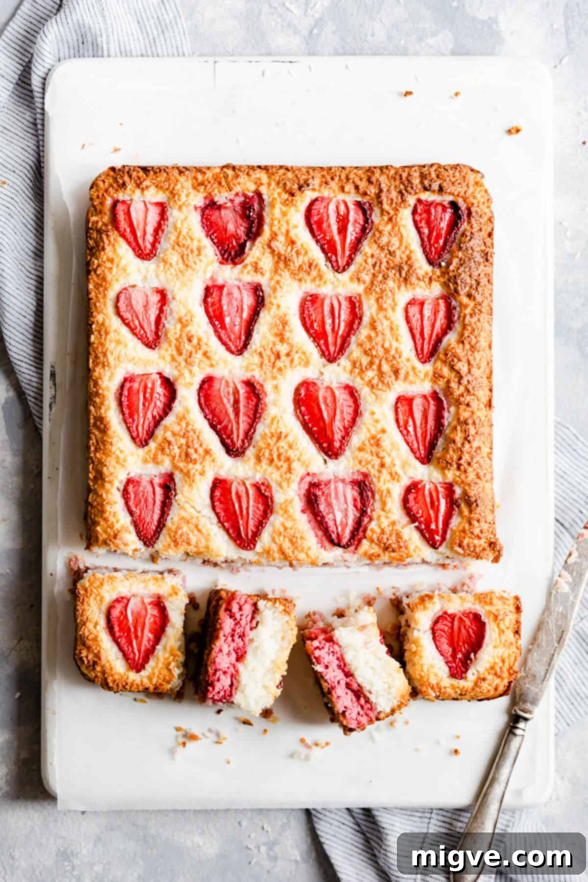 overhead close up of strawberry coconut squares