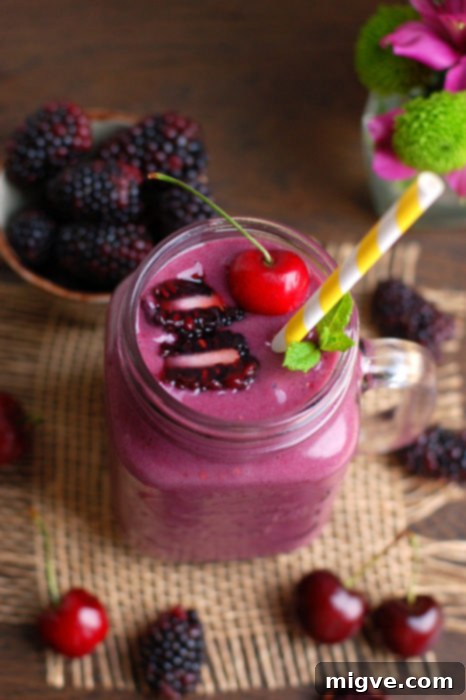 Deep Berry Cherry Delight 2 Delicious Blackberry and Cherry Smoothie, perfect for a healthy start to the day