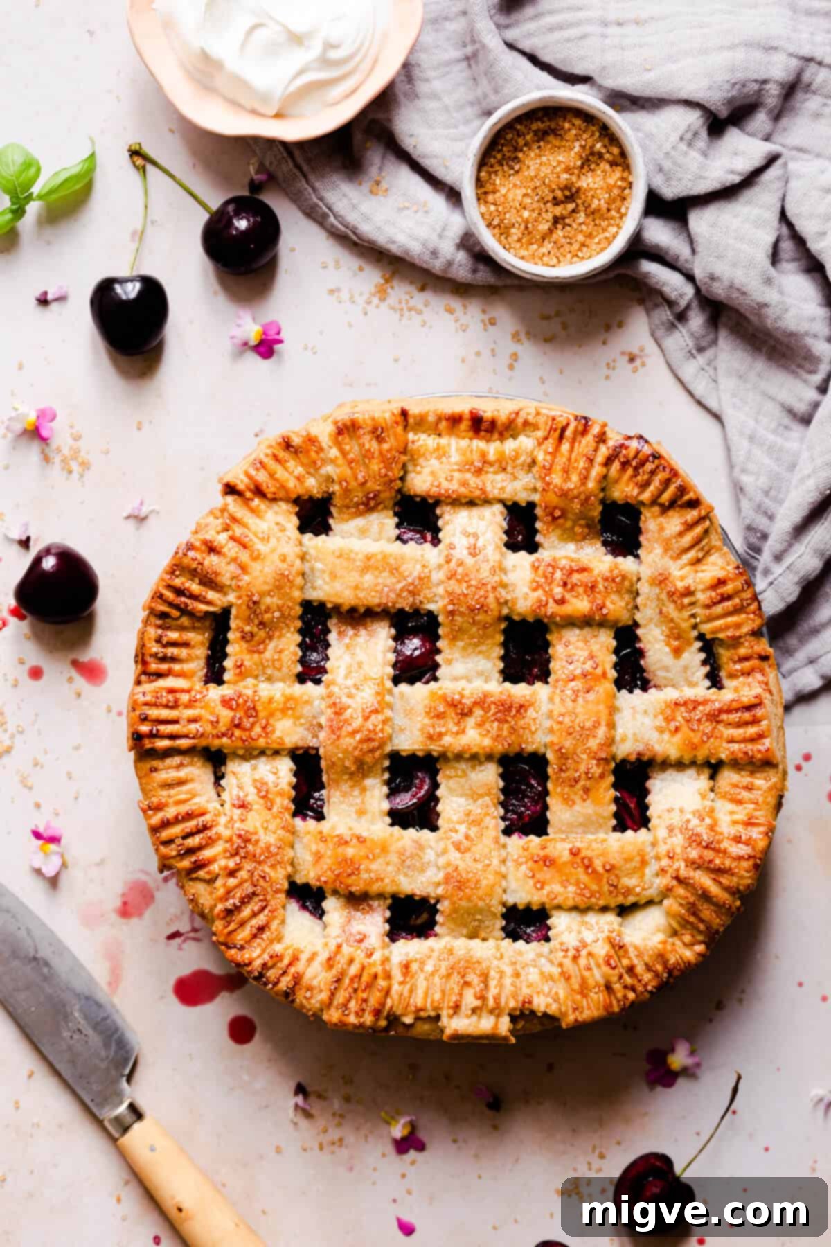 top view of pie with lattice pattern on top