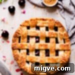 top view of homemade pie with lattice pattern on top