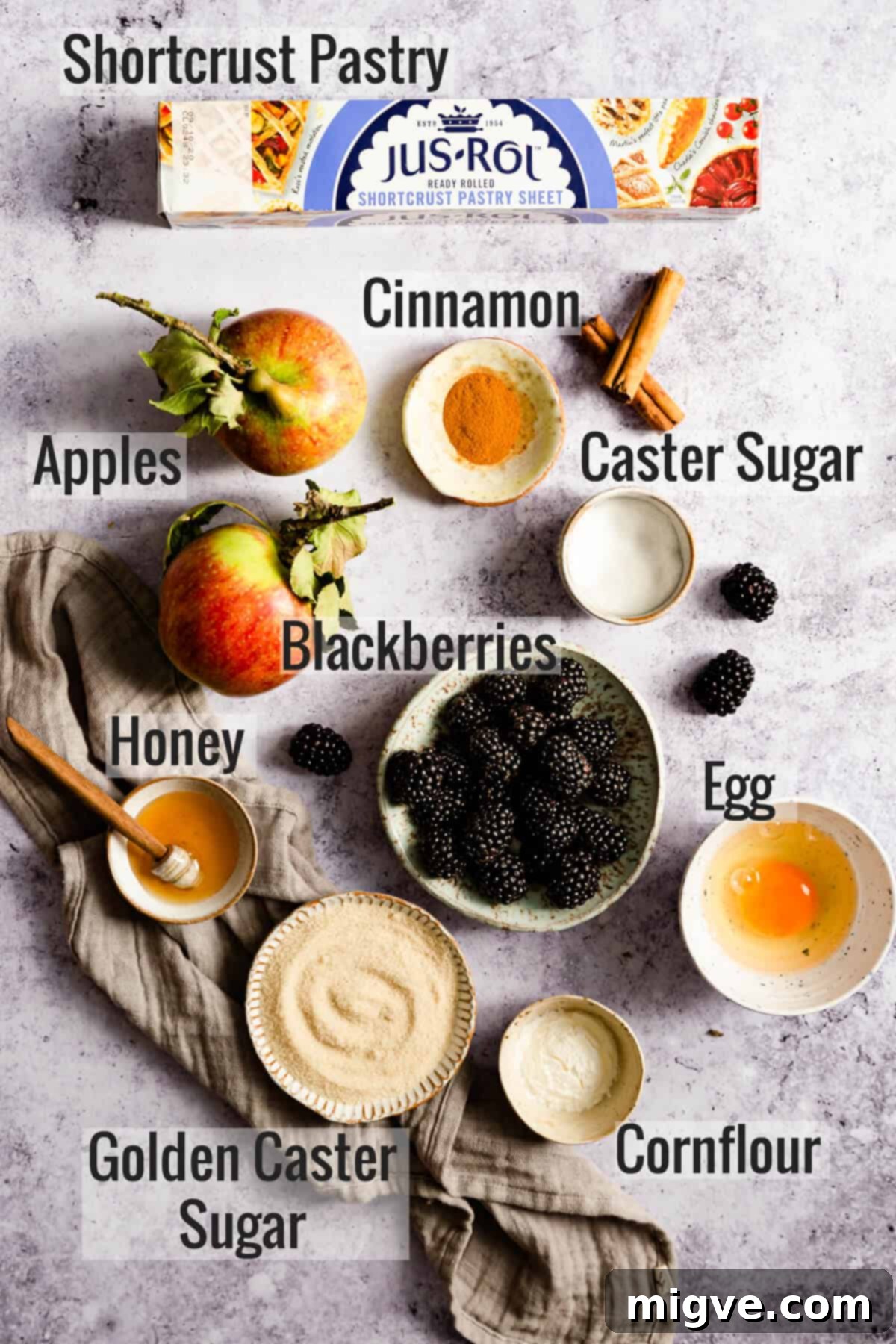 top view of the ingredients for hand pies with text overlay