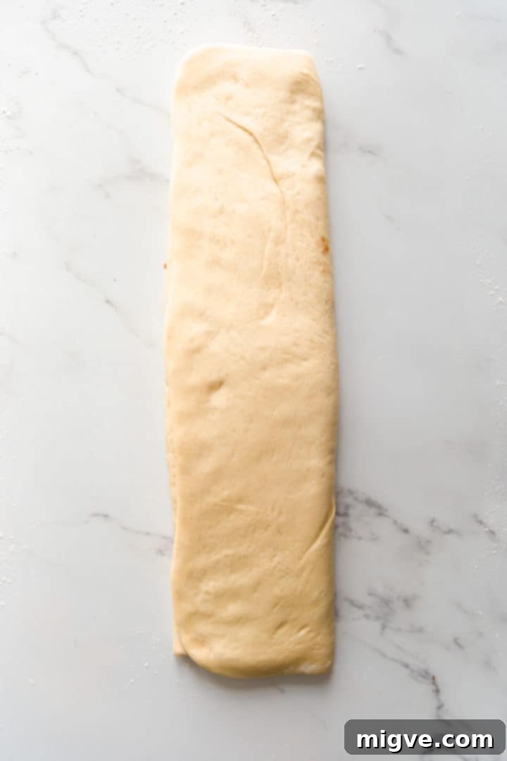 top view of soft dough folded into rectangle
