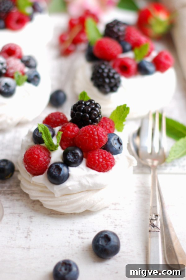 Vegan Berry Pavlovas made with aquafaba