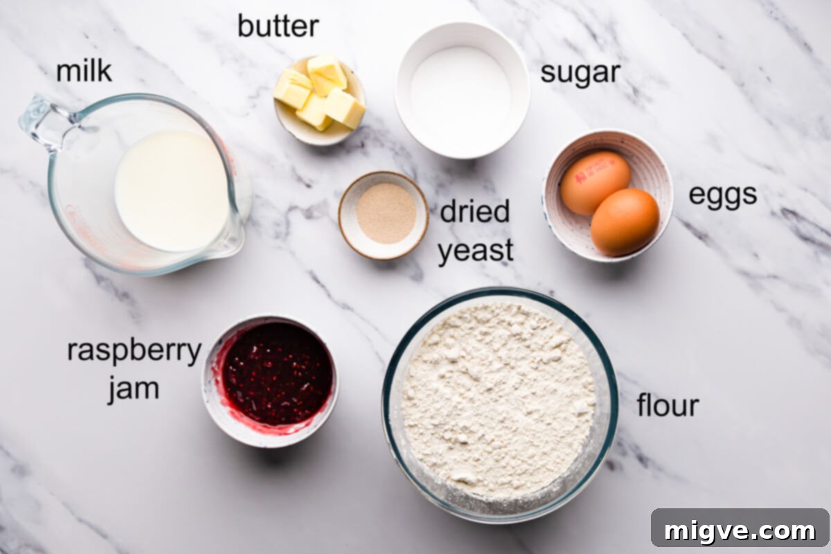 overhead view of star bread ingredients with labels