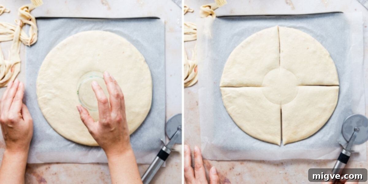 side by side overhead view photos showing how to shape dough