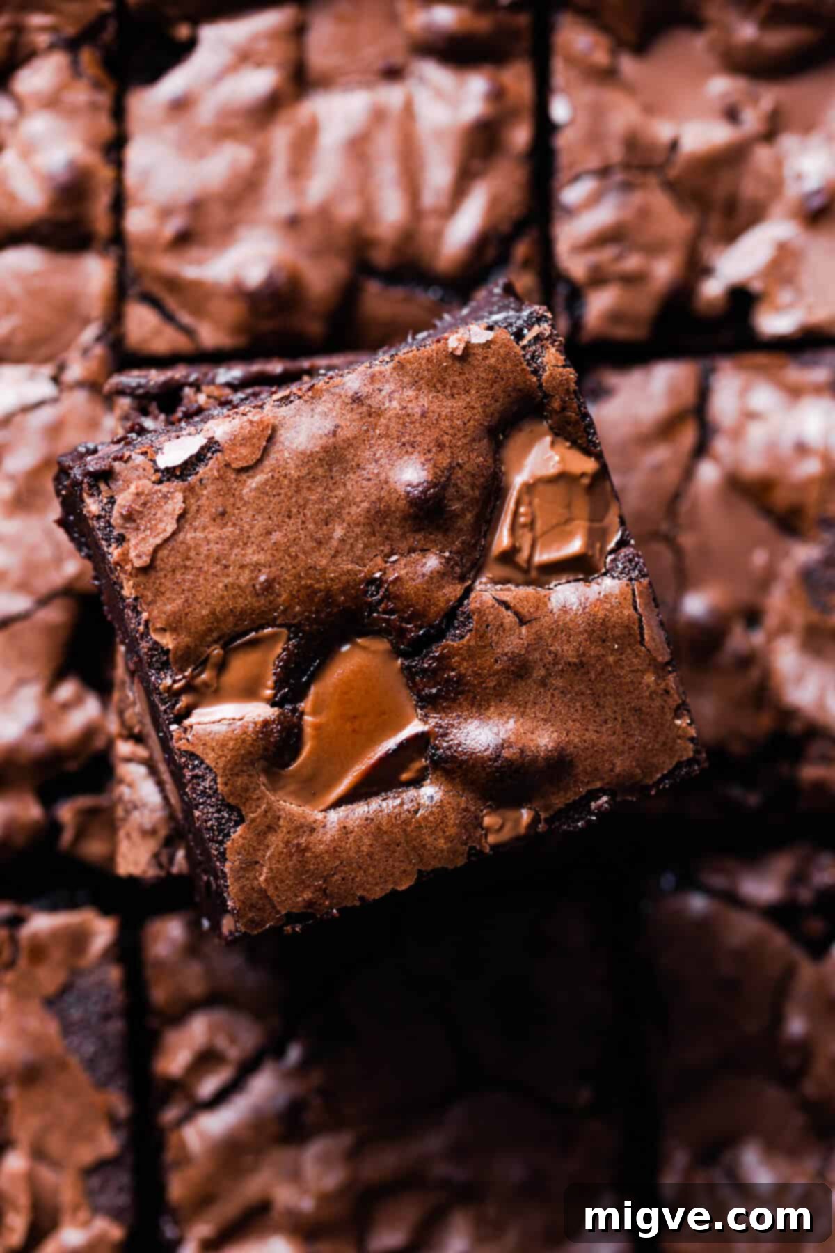 Foolproof Fudgy Brownies 3 overhead super close up at a square slice of homemade brownie