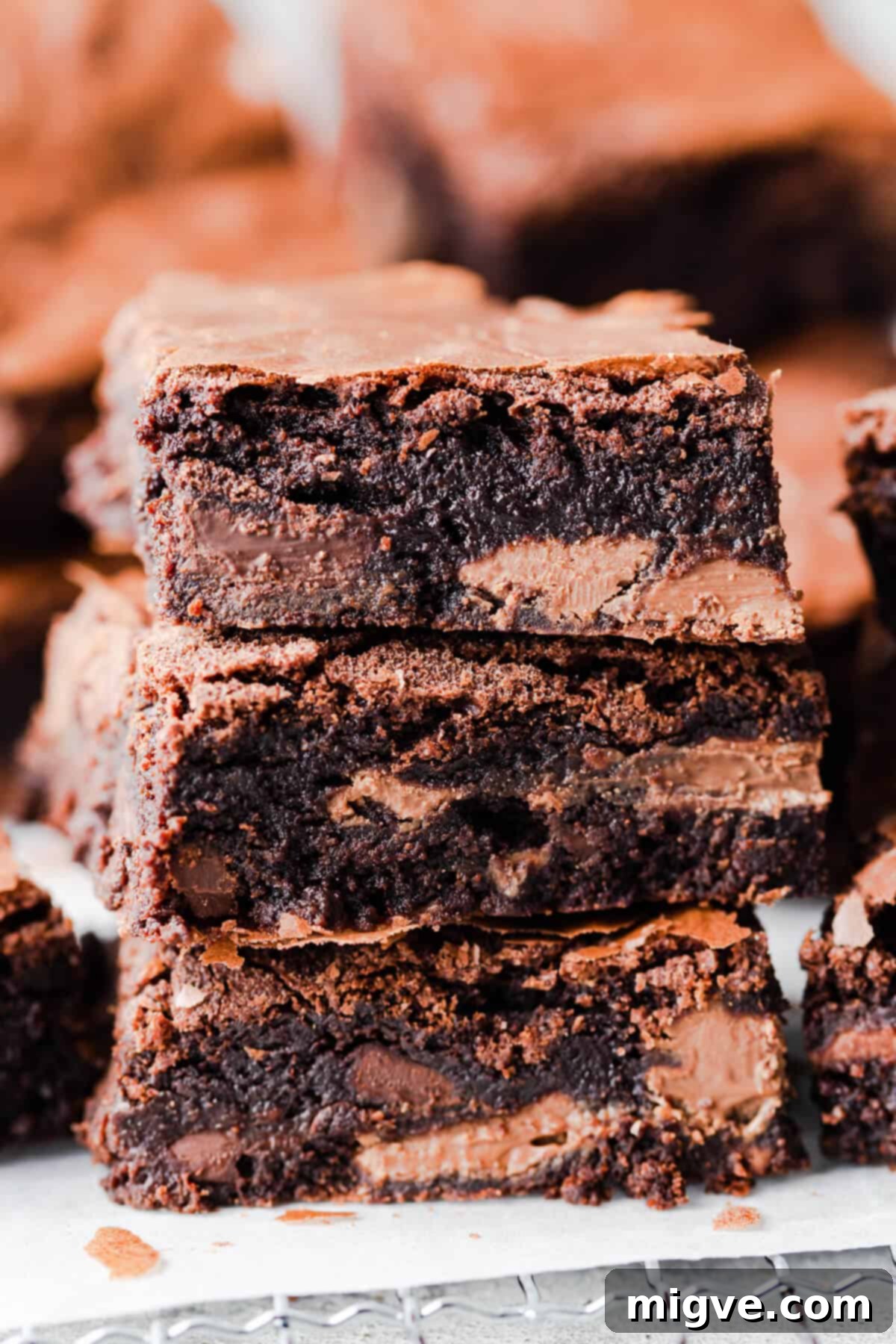 Foolproof Fudgy Brownies 8 side super close up of brownie stack