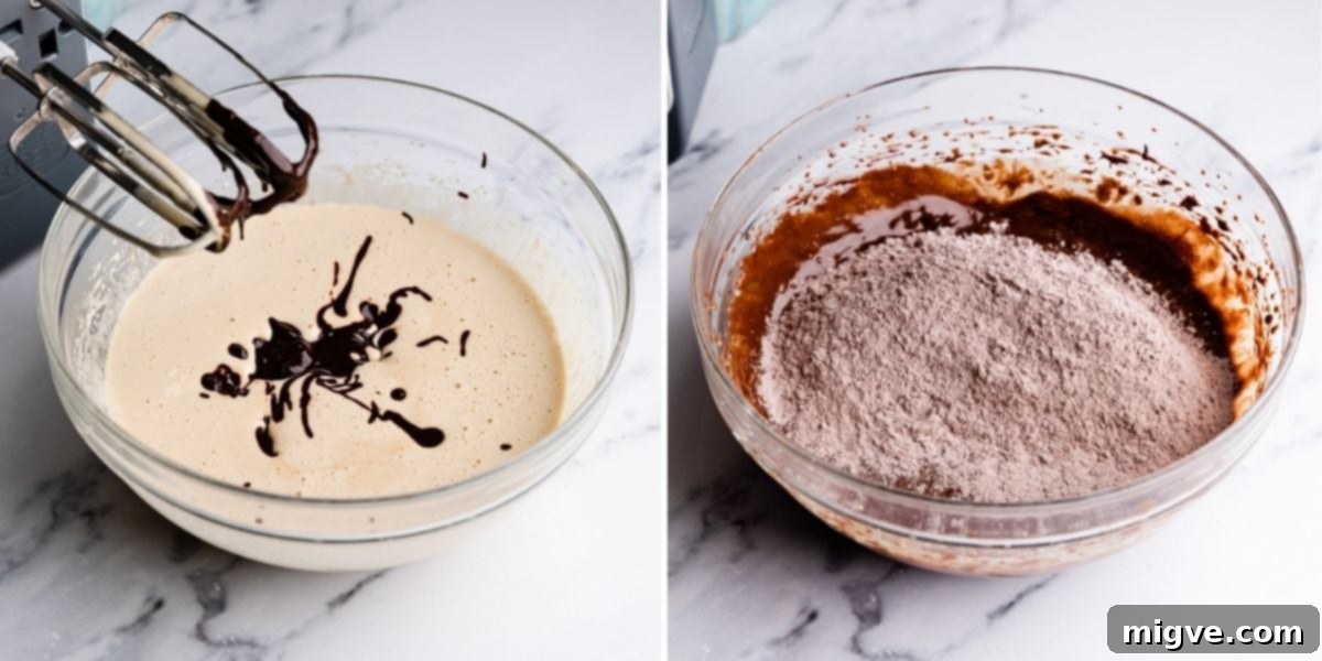 process photos showing step 3 and 4 of making chocolate brownie cookies