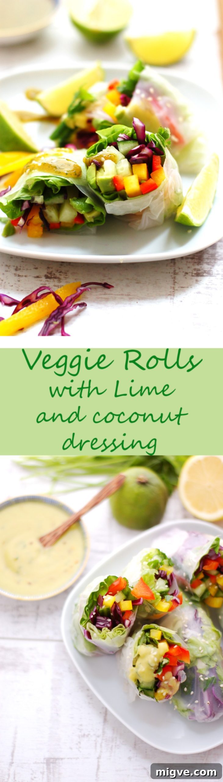 Yummy and Healthy Veggie Rolls with lime and coconut dressing