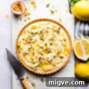 top view close up photo of tart with mascarpone and lemon curd