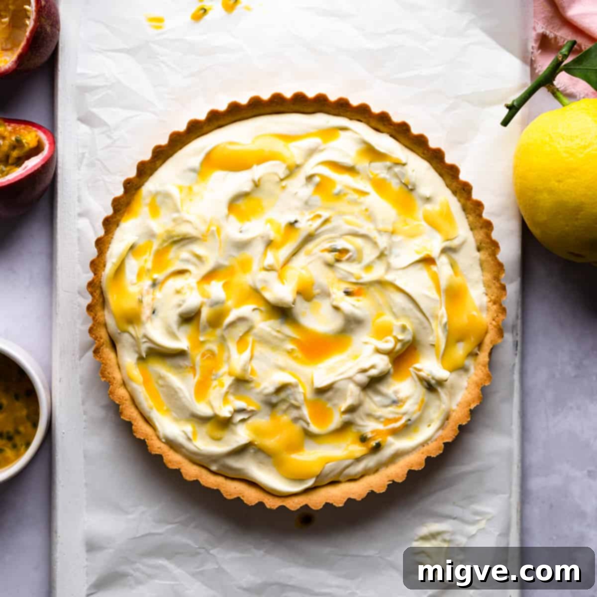 pastry case filled with mascarpone and lemon curd.