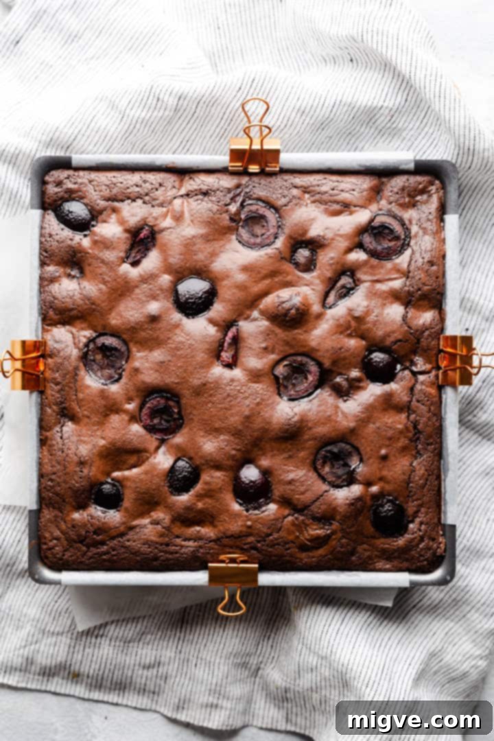 top view of brownie in the baking tin