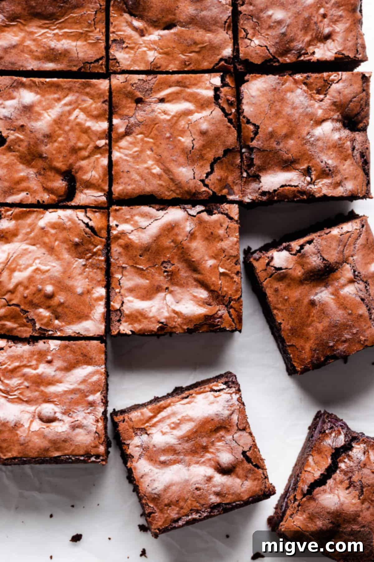 overhead close up of square brownie slices