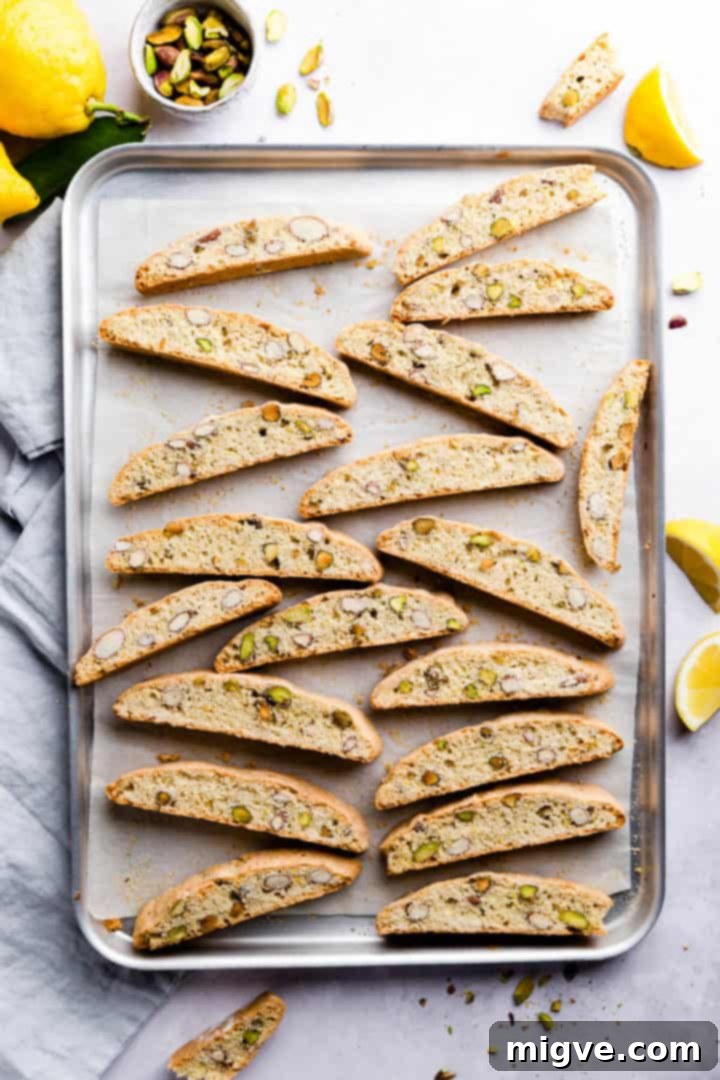 overhead shot of a baking tray with biscotti