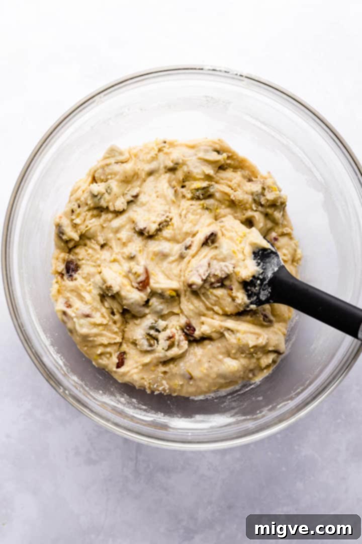 top view of a bowl with biscotti dough inside