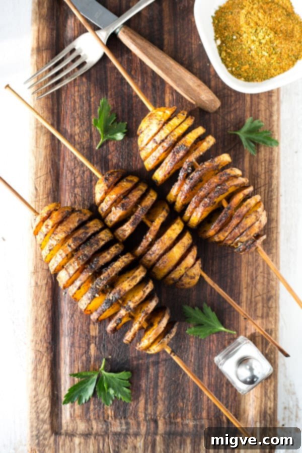 Golden Spiral Roasted Potatoes 6 Bamboo skewers prepared for Tornado Potatoes, soaked and oiled for optimal baking results. Vegan friendly.