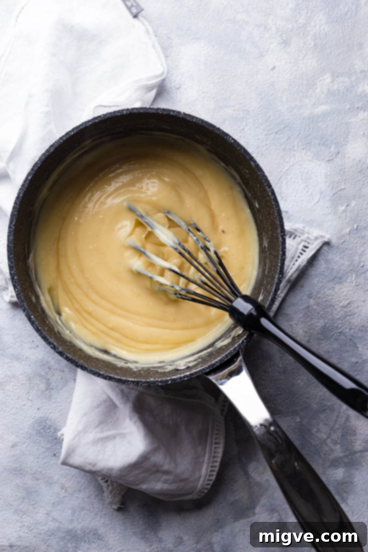 top view of a saucepan with pastry cream inside