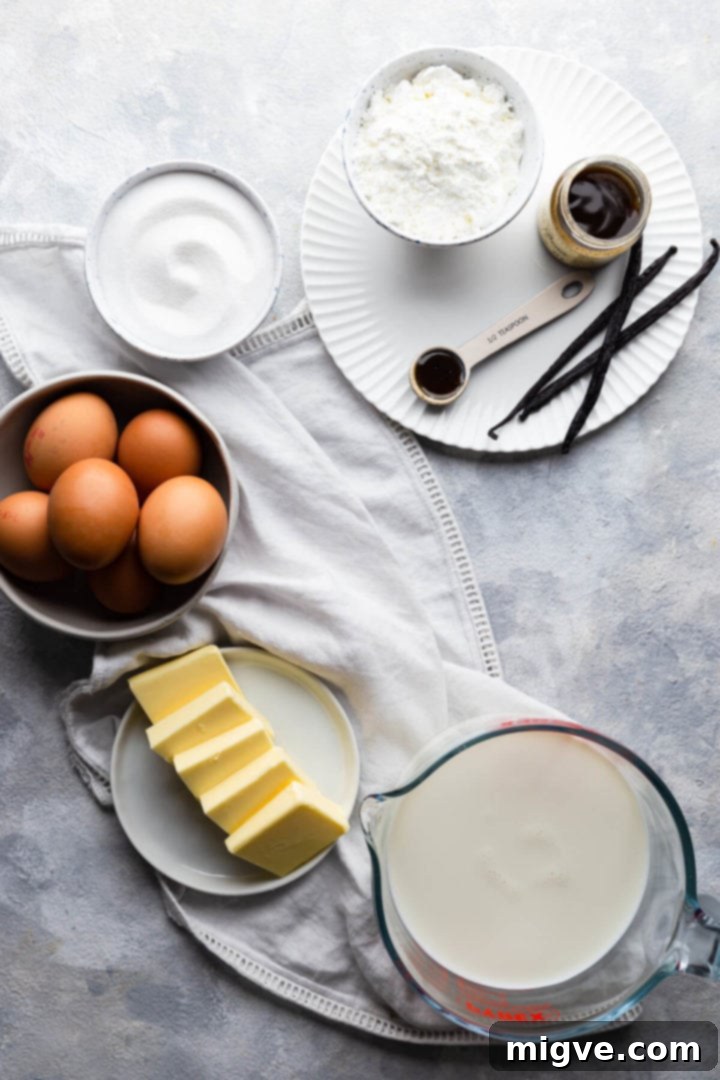 top view of the ingredients for creme mousseline