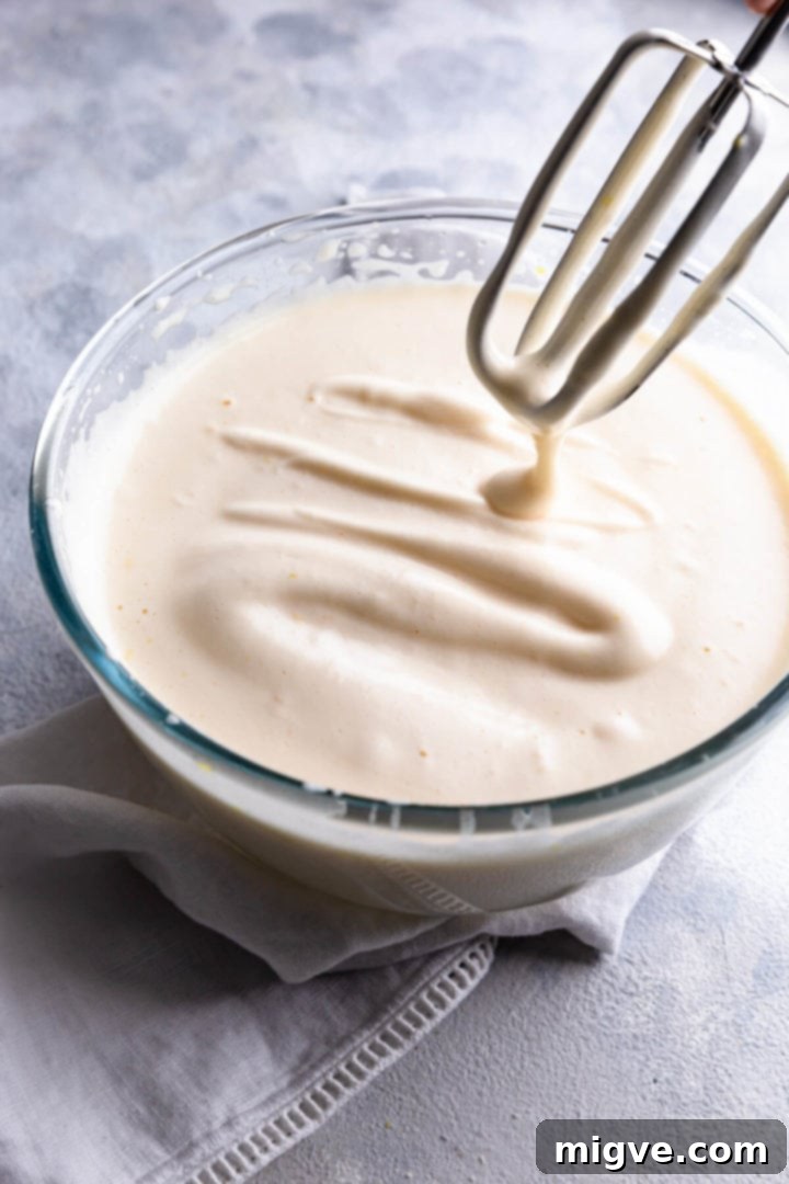 side close up of a cake batter for genoise sponge