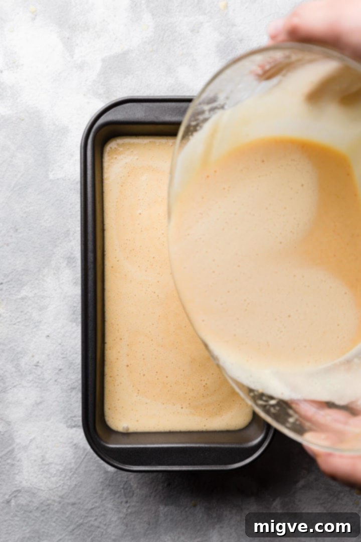 top view of the ice cream mixture being poured into container