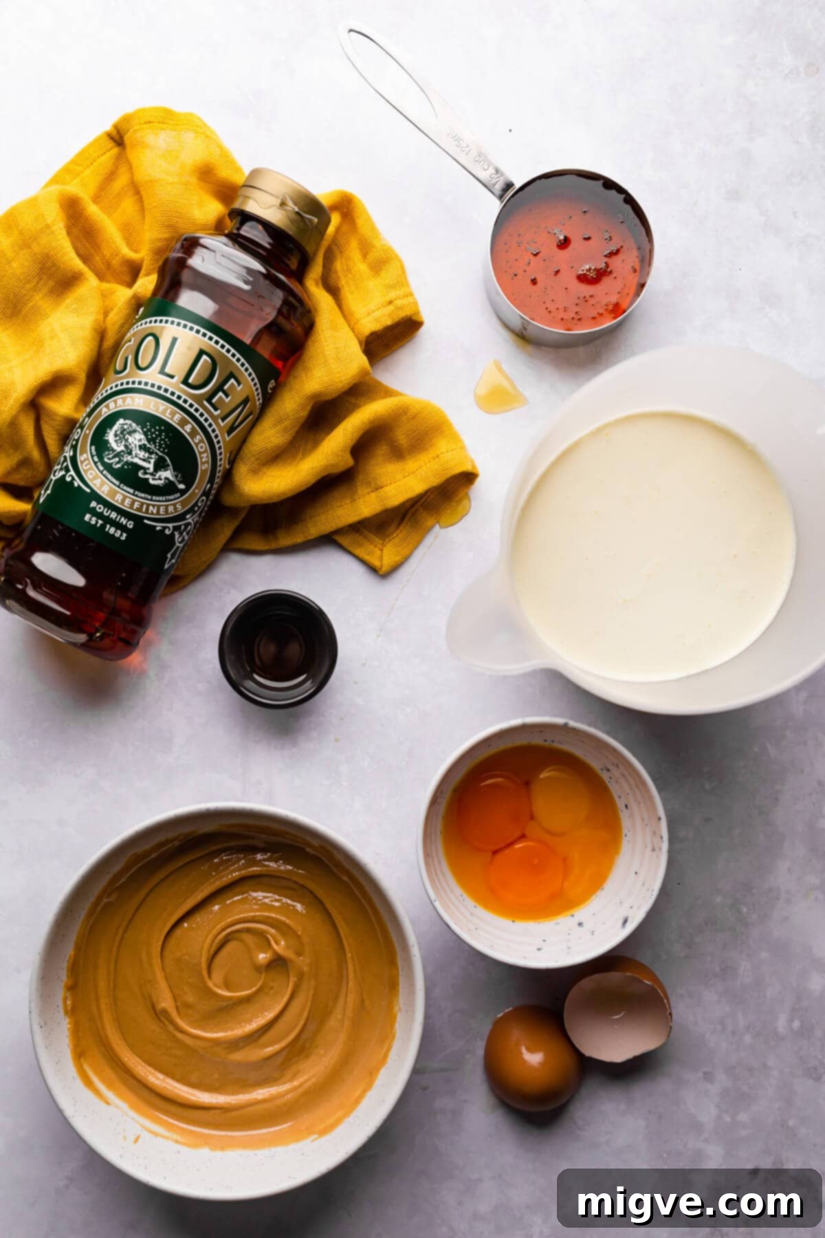 overhead view of the ingredients for ice cream