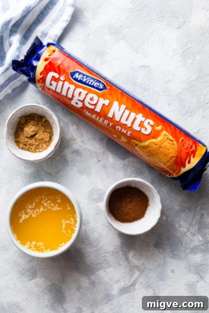 top view of the ingredients for the cheesecake crust